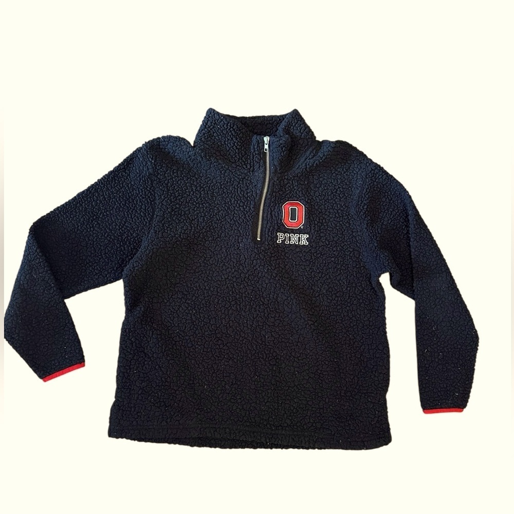 Victoria’s Secret Pink OHIO STATE BUCKEYES Sherpa 1/4 Zip Pullover Size Medium